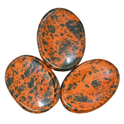 Image of Mahogany Obsidian Crystal Thumb Worry Pebbles Stones for Anxiety Stress Relief Massage - AAA Grade Original Healing Gemstone Agate Rubbing Stone for Yoga Meditation Spiritual Reiki Feng Shui