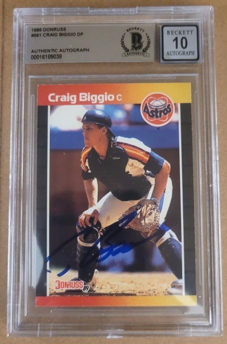 Autographed 1989 Donruss Craig Biggio Houston Astros Rookie Card #561 Beckett Slabbed