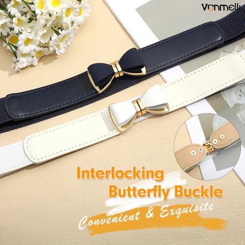 VONMELLI Womens Skinny Elastic Belt Stretchy Bow Belt for Women Dresses Thin Waist Ladies Belts2