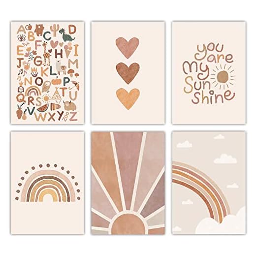 Canssape Set of 6 Baby Nursery Room Decor for Girl 8"x10" You Are My Sunshine Wall Decor | Boho Rainbow Decor for Girls Bedroom | Alphabet Watercolor Kids Wall Decor Nursery Wall Art Prints (Unframed)