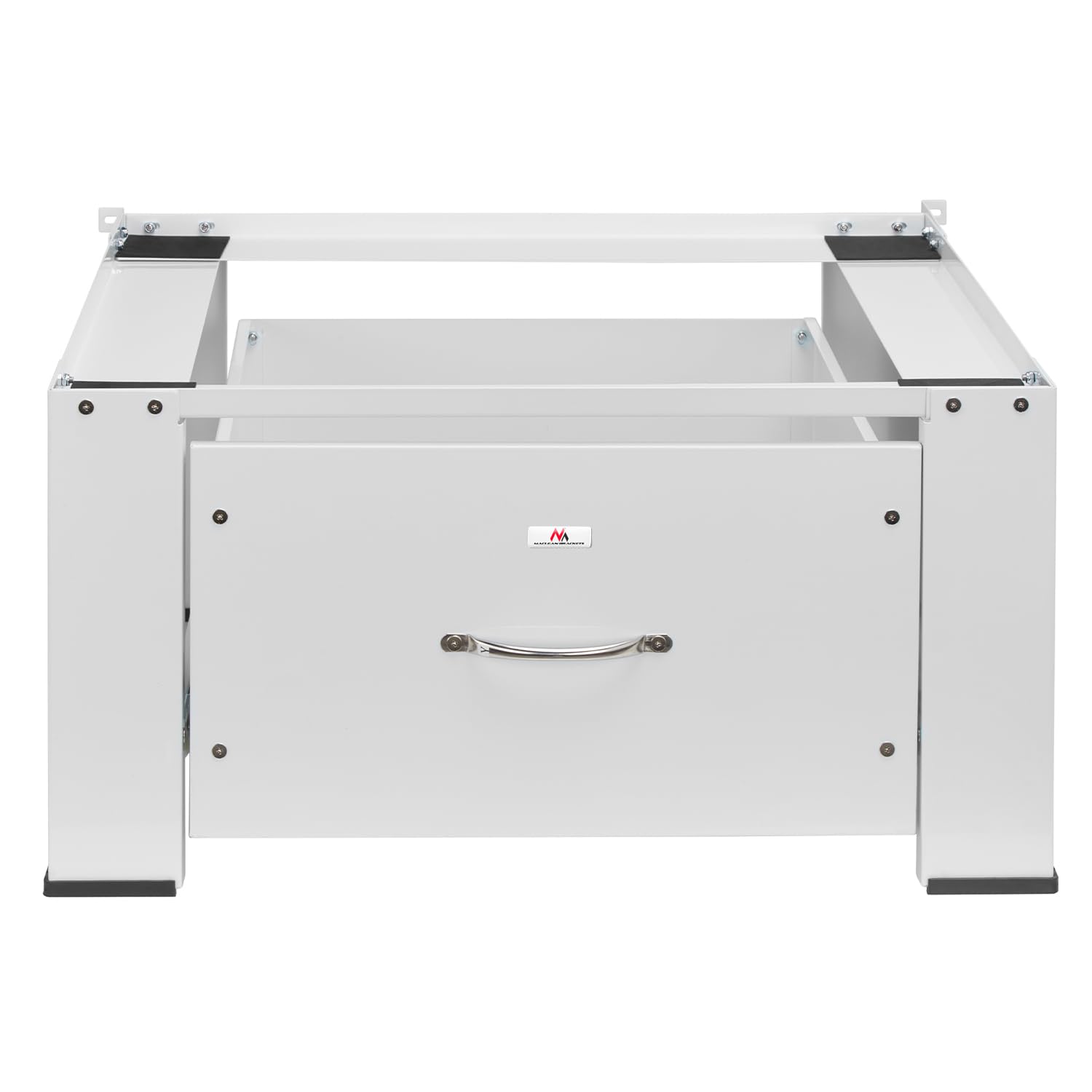 Maclean MC-117 W Waschtrocknersockel mit Schublade Weiß | Sockel für Waschmaschine & Trockner | Stahl Konstruktion 150 kg Tragkraft | Ergonomisch, Rutschfest, Stauraum, Modernes Design