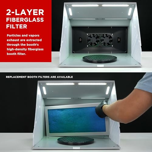 Image of Master Airbrush Portable Airbrush Spray Booth Kit with Dual Exhaust Fans | LED Lights, Turntable & Extension Hose, 16 inchx18 inchx13 inch Hobby Airbrush Booth for Painting, Models, Arts, Crafts, Cakes
