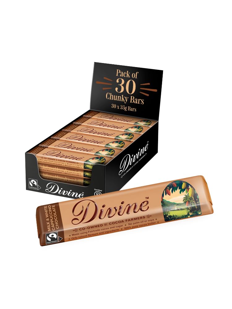 Milk & White Chocolate Cappuccino Bars 30 x 35g – Fairtrade Chocolate – Coffee Flavour Blended with Chocolate Layers – Ethical Premium Chocolate