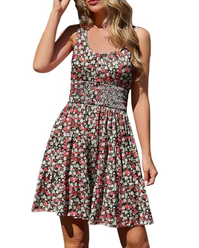 Image of Summer Dresses for Women Casual Sleeveless Sundresses Elastic Waist Mini Sun Dress