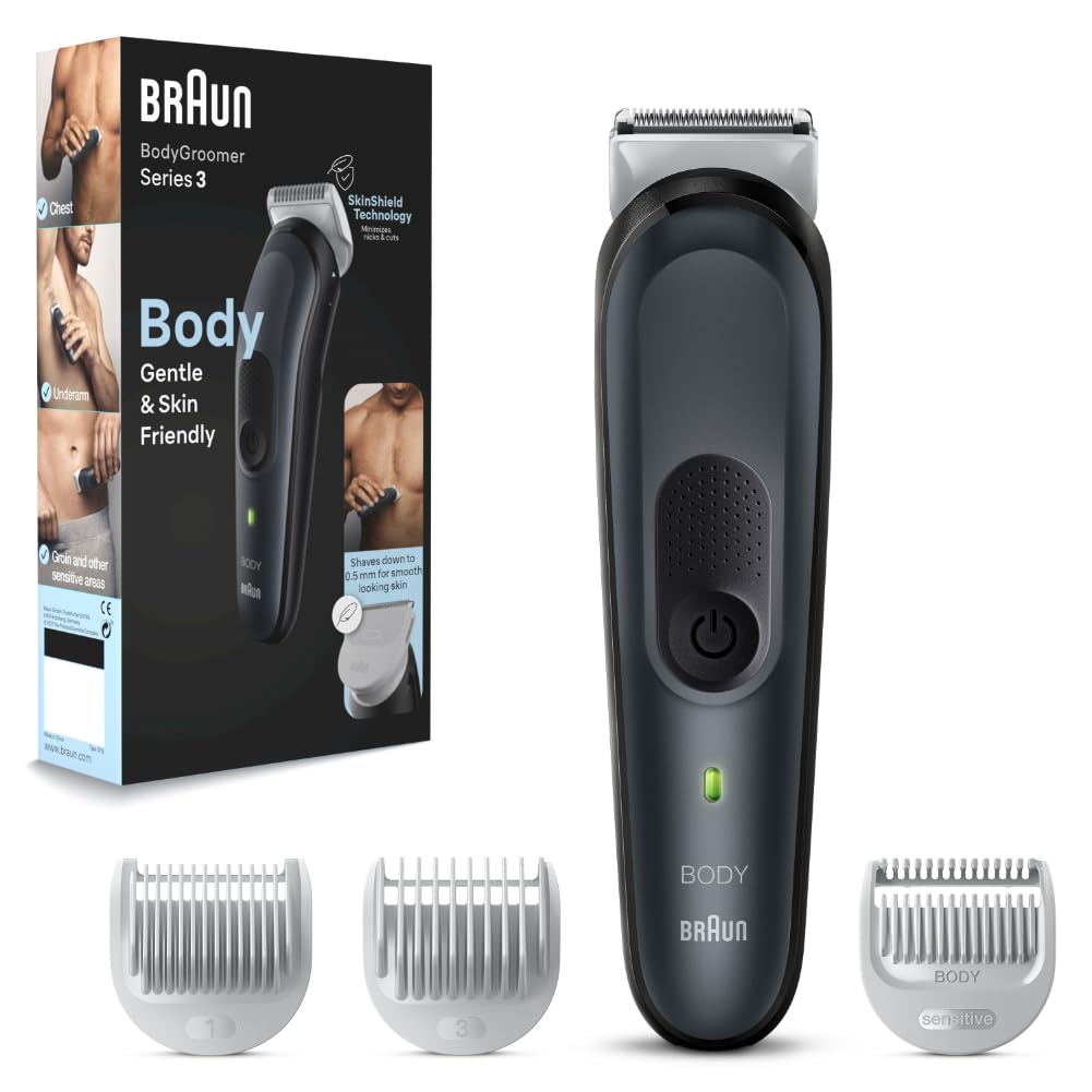 Braun Body Groomer 3 for Men from Gillette, BG3340, Manscaping Tool, SkinShield Technology, Sensitive Comb, Lifetime Sharp Metal Blade, Body Groomer for Men, Gray/Black (B09W2D3R8B) Amazon Price History, Amazon Price Tracker