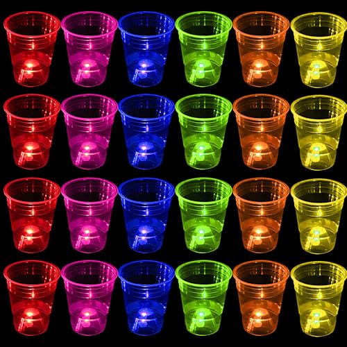 meishuneu 30 bicchieri per feste e feste, in plastica, per interni, esterni, neon, eventi, compleanni, festival, matrimoni, Halloween (6 colori, 473ml)