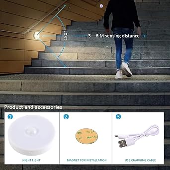 Hareket Sensörlü USB Şarjlı Led Işık Lamba - Gece Lambası [Enerji Sınıfı A++]