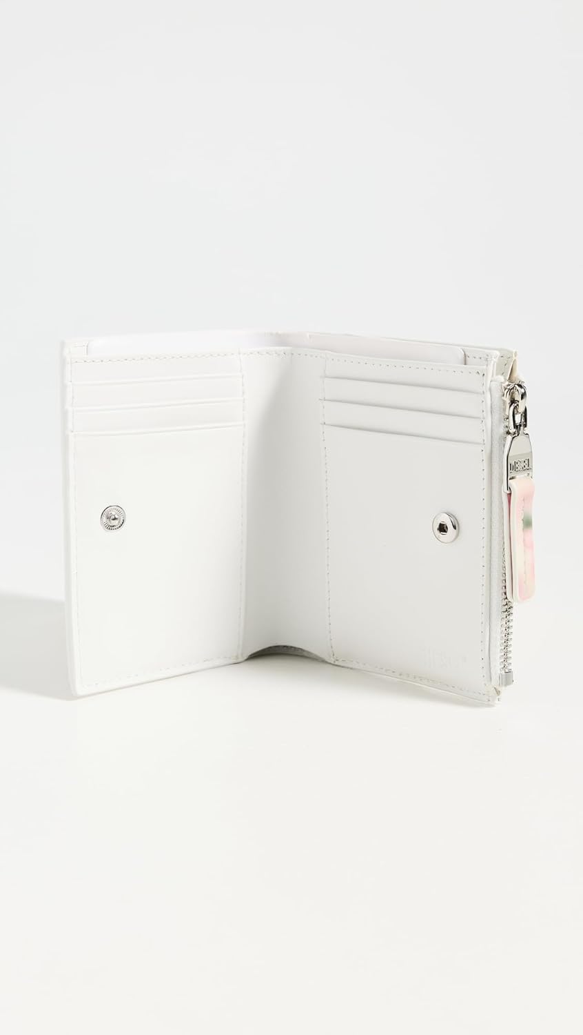 Diesel Women's Play Bi-Fold Zip II, White/Pink Roses, One Size