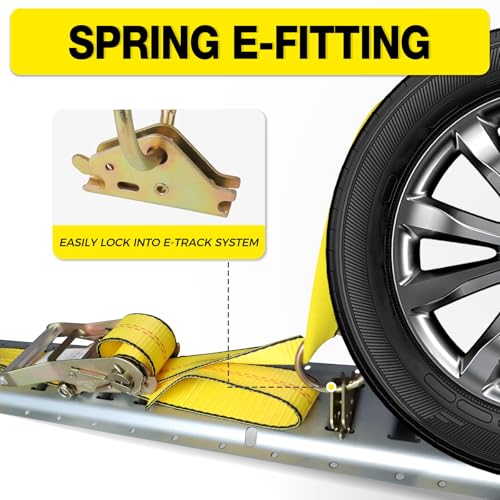 Image of Car Tie Down Straps for Trailers-10,000lbs Break Strength-2inx10ft Heavy Duty E Track Car Hauler Strap with Rolling Idler Three Cleat Over The Wheel Auto Tire Ratchet Straps for Truck, UTV