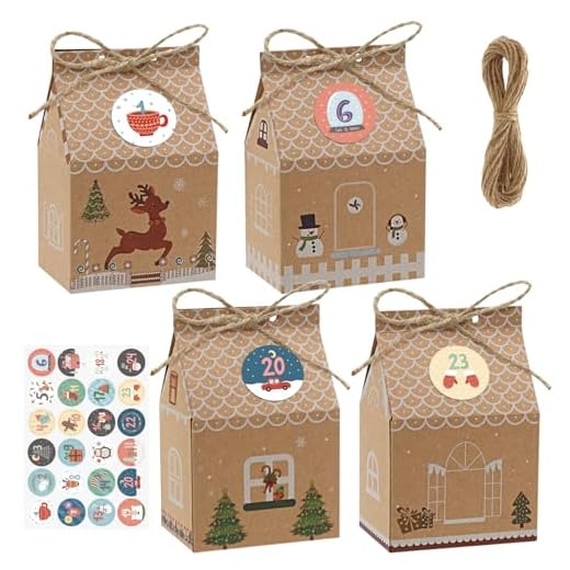 LEMESO 24 Cajas de Cartón Pequenas Cajitas de Papel Kraft Regalo Navidad con Pegatinas Cajas Calendario de Adviento Cajitas de Regalo para Dulces Bombones Chuches