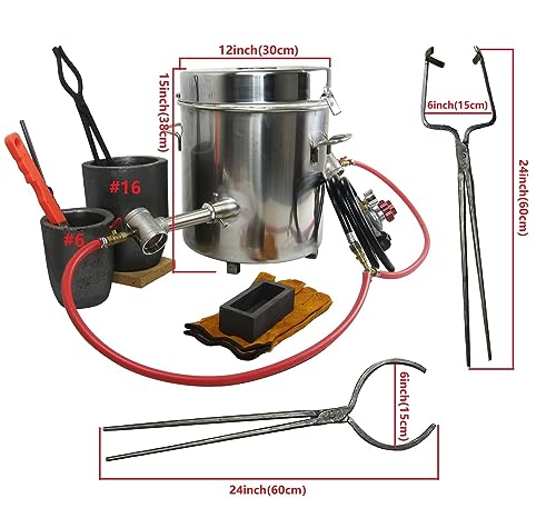 16KG(35LBs) Large Capacity Propane Furnace w/Tongs & Crucible for Gold Silver Jewelry Making Foundry Furnace Kiln Metal Smelter Scrap Metal Recycle