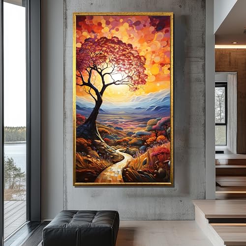 Tableau toile Arbre de Vie sérénité paysage chemin du soleil déco murale XINBAO