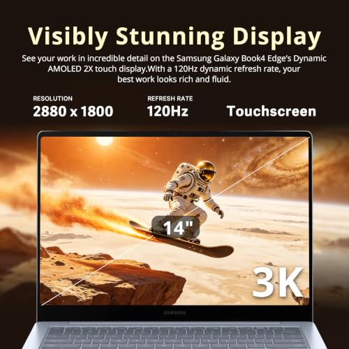 Image of SAMSUNG Galaxy Book4 Edge 14 inch 3K AMOLED AI Touchscreen Laptop, Snapdragon X Elite, 16GB RAM, 1.5TB Storage (512GB UFS+1TB Dock), Qualcomm Adreno GPU, Backlit Keyboard, Fingerprint Reader, Win 11, Blue