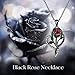 AXOMY Goth Rose Necklace 925 Sterling Silver Black Rose Heart Shape Pendant Necklace Gothic Flower Floral Jewelry for Women Rose Lover