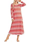 Ekouaer Nightgown Women Long Sleeve Sleepwear Full Length Long Nightshirt Soft Loungewear Red Xmas Tree XX-Large