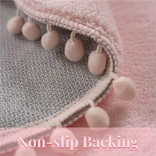 Staruia Princess Pink Rug For Girls Bedroom 4 Ft, Fluffy Flower Kids Rug With Pom Poms Fringe For Princess Tent thumb #3
