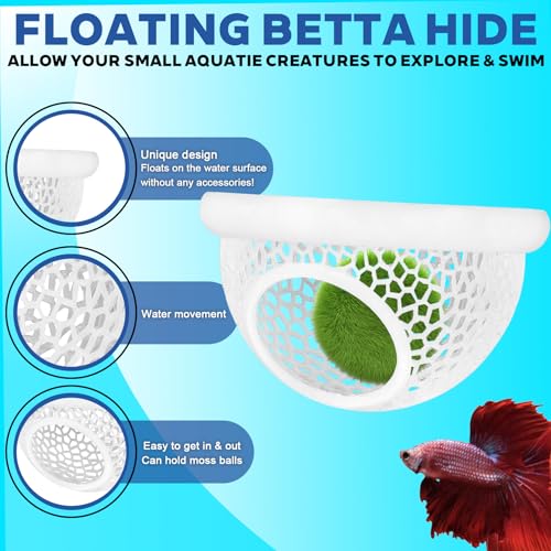 Image of 3D-Printed Floating Betta Hide & Shammock - Aquarium Cave, Feeding Ring, Resting Spot for Bettas, Shrimp, Corydoras | Eco-Safe PLA, Stress-Free Fish Tank Decor, Nano Tank Accessories