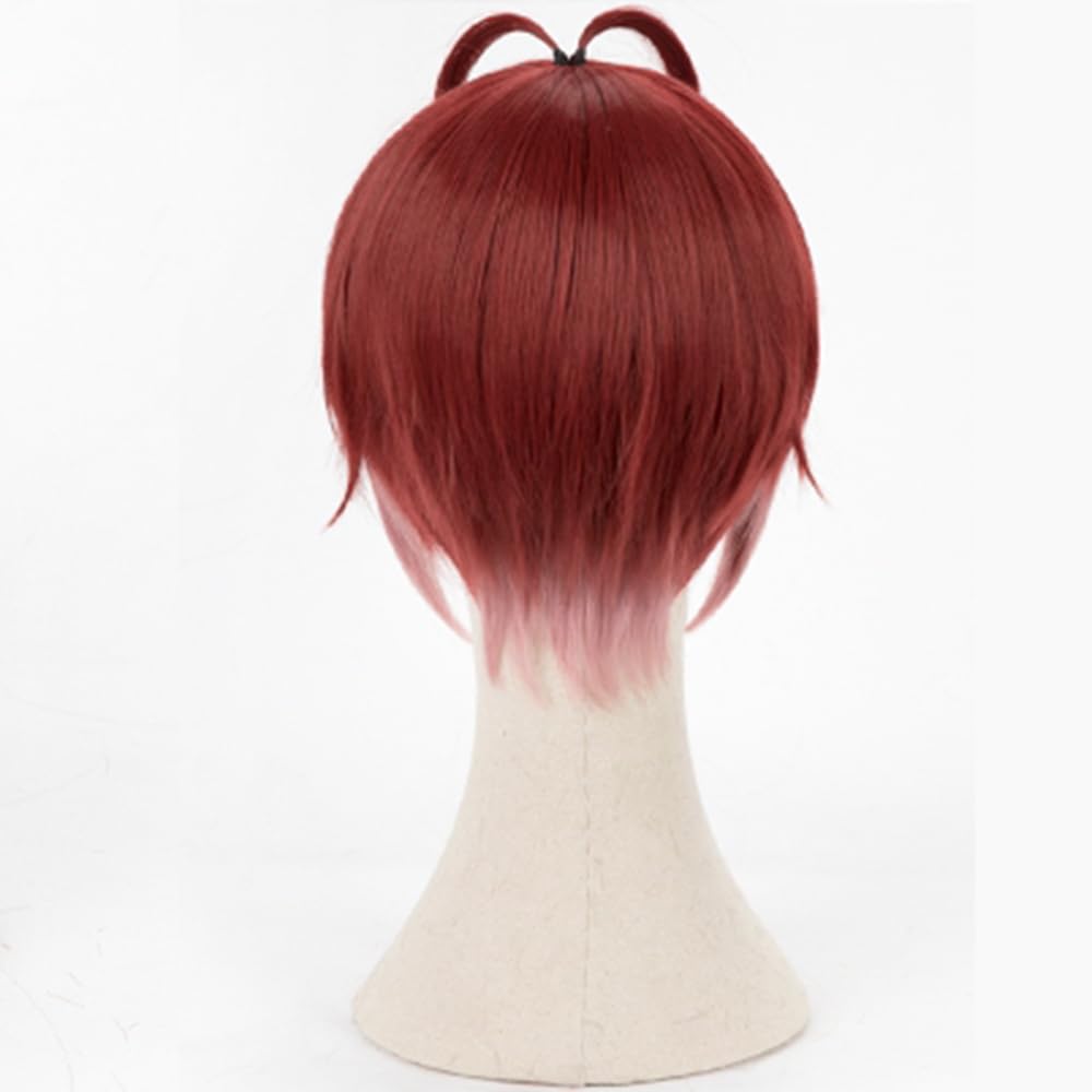 Game Cosplay Wig Heartslabyul Red Hair Short Straight Wig Layered Wig with Bangs Heat Resistant Wig Role Play Halloween Wig 32 CM