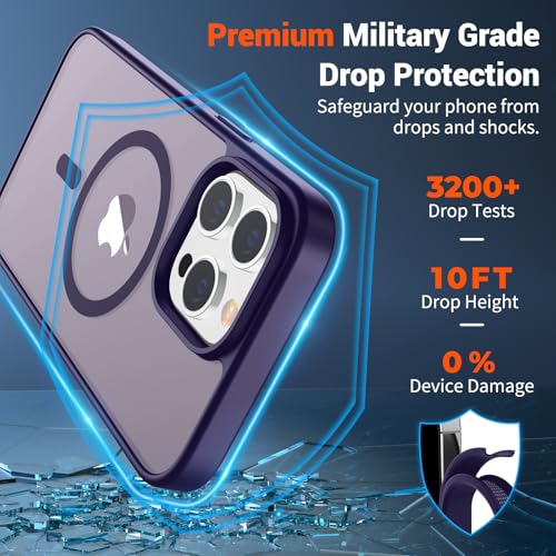 Image of SUPFINE Magnetic for iPhone 13 Pro Case (Compatible with MagSafe) (Military Grade Drop Protection) Translucent Matte Shockproof with Anti-Fingerprint Phone Case,Dark Purple