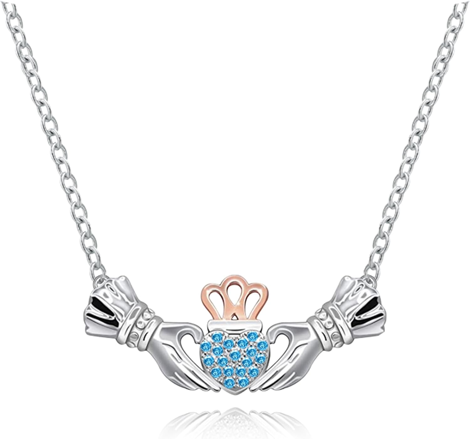 Irish Claddagh Necklace for Women: 925 Sterling Silver Heart Birthstone Necklaces Birthday Valentines Gifts for Her