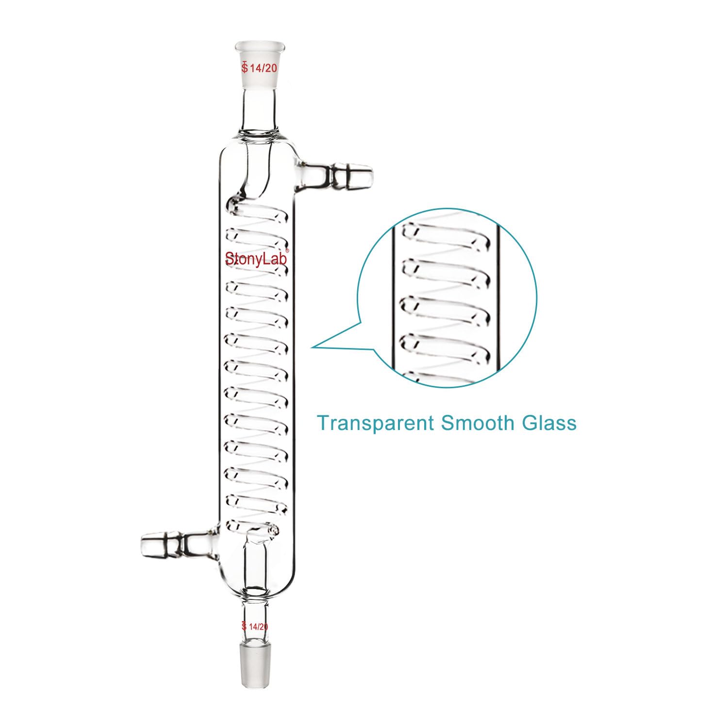 stonylab Condensatore Graham in Vetro Borosilicato con Giunto 14/20, Lunghezza del Guscio 200 mm, Condensatore in Vetro per Laboratorio
