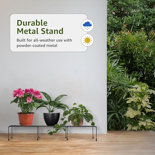 Image of Amazon Brand - Solimo Metal Plant Stand (Set of 4, Black) - Powder-Coated Iron, Heavy-Duty, Corrosion-Resistant, Indoor & Outdoor Use, 20x58x12 cm, Holds up to 32.5 kg