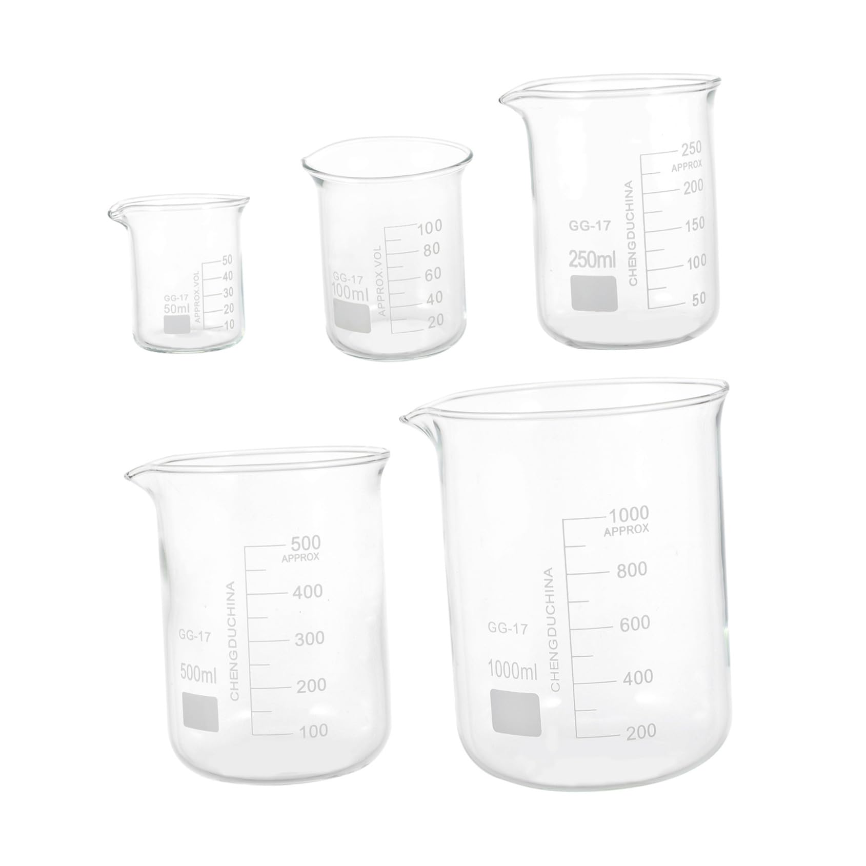 Alipis Tazas Medidoras Escala Precisa de Vidrio Borosilicato Resistentes al Calor Juego de 5 para Experimentos Científicos y Medición de Líquidos