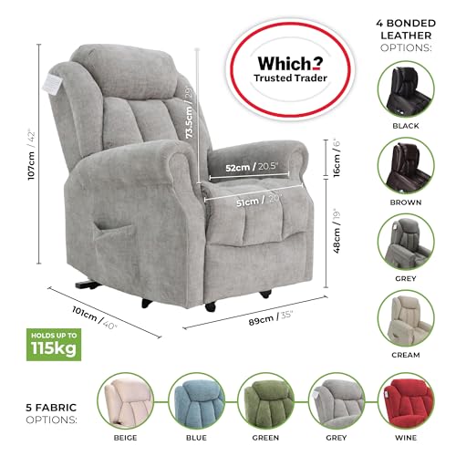 Elite Care Hainworth fabric Dual motor riser recliner electric chair with heat and massage - Choice of Colours (Grey)
