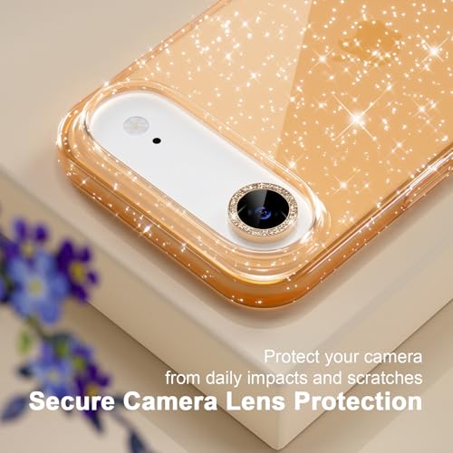 Coque iPhone 17 Air transparente pailletée dorée avec verres trempés