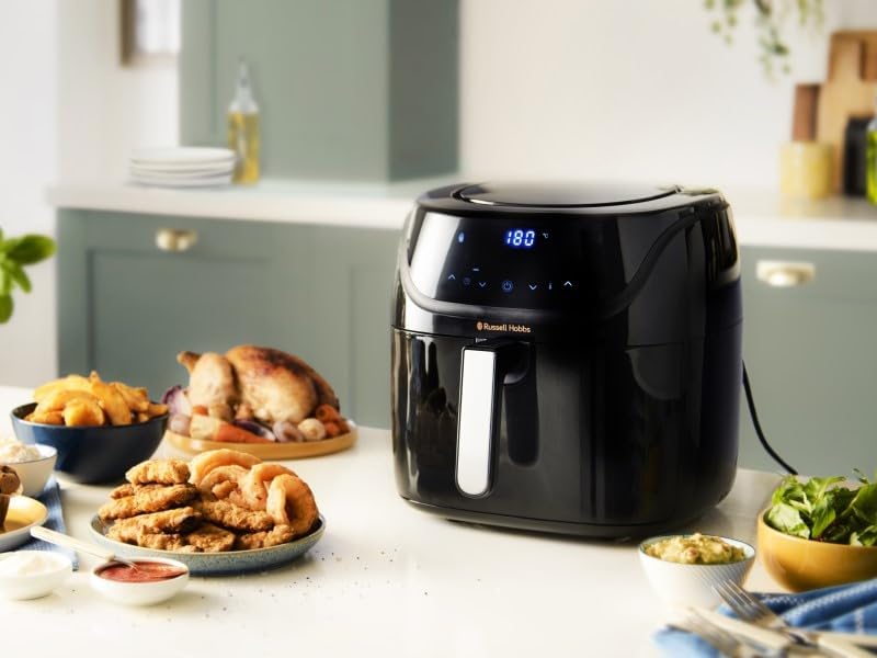 Russell Hobbs Friggitrice ad Aria XXL 8 l - Design Compatto, 10 Funzioni Pre-impostate di cottura - Temperatura Max 220°; Lavabile in lavastoviglie; Shake Alert; No olio, SatisFry Air Fryer 27170-56 - Immagine 2