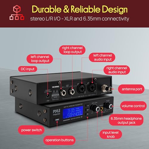 Pyle ワイヤレスインイヤーモニターシステム - Pro Metal IEM ボディパックレシーバー付き 220周波数 ステレオL&R入力 モノラル出力 164フィートの範囲 パッシブノイズキャンセリング ステージ、スタジオ、ライブパフォーマンス用