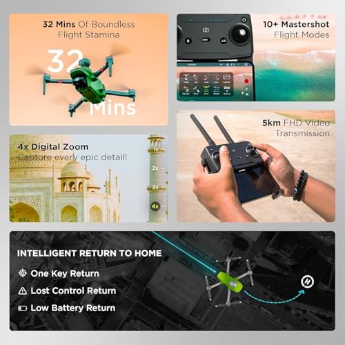 Image of IZI Sky Pro 4K Camera Drone, 540 Obstacle Avoidance, UHD 20MP, 5KM Live Video, 32 Mins Flight, 3-Axis Gimbal, 4X Zoom, Wide Angle, Vertical Shooting, 10+ Flying Modes, RTH, GPS UAV, 1-Year Warranty
