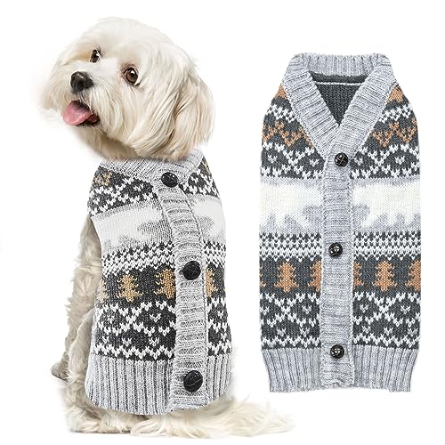 ABRRLO Dog Christmas Jumpers V neck Grey Puppy Cat Sweaters Cute Polar Bear Knitted Pet Clothes Xmas Costume Apparel for Small Medium Large Dogs(White Bear,L)