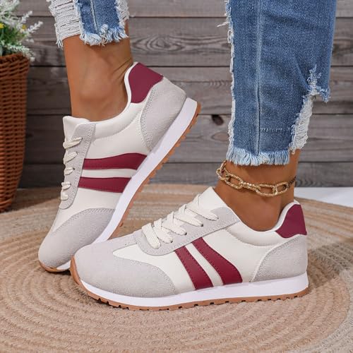 Chaussures décontractées pour dames en cuir rouge taille 38 à lacets - 2