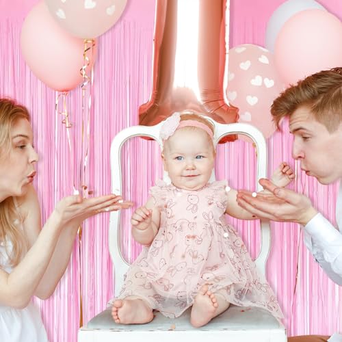 Image of 5 Pack Pink Foil Curtain Backdrop 3.2ft x 8.2ft Tinsel Foil Fringe Curtains Macaron Photo Booth Streamer Backdrop for Party Decorations Birthday Baby Shower Bachelorette Holiday Decor (Pastel Pink)