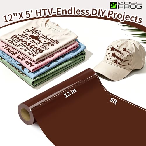 Image of VINYL FROG Heat Transfer Vinyl Roll HTV Vinyl - 12 inch x5ft Brown Iron on Vinyl for T-Shirts, Heat Press Vinyl for DIY Craft Designs (Brown)