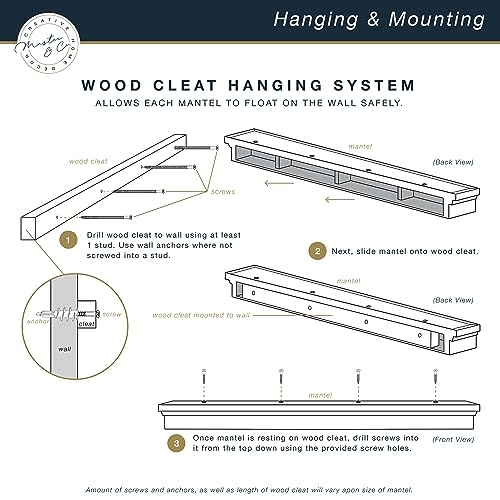 Image of MCS 60-Inch Mantel, Master & Co Natural Woodgrain Finish Solid Wood Floating Fireplace Mantel, Long Floating Shelf for Livingroom with Wood Cleat Hanging System, Photo and Home Decor Display Shelf