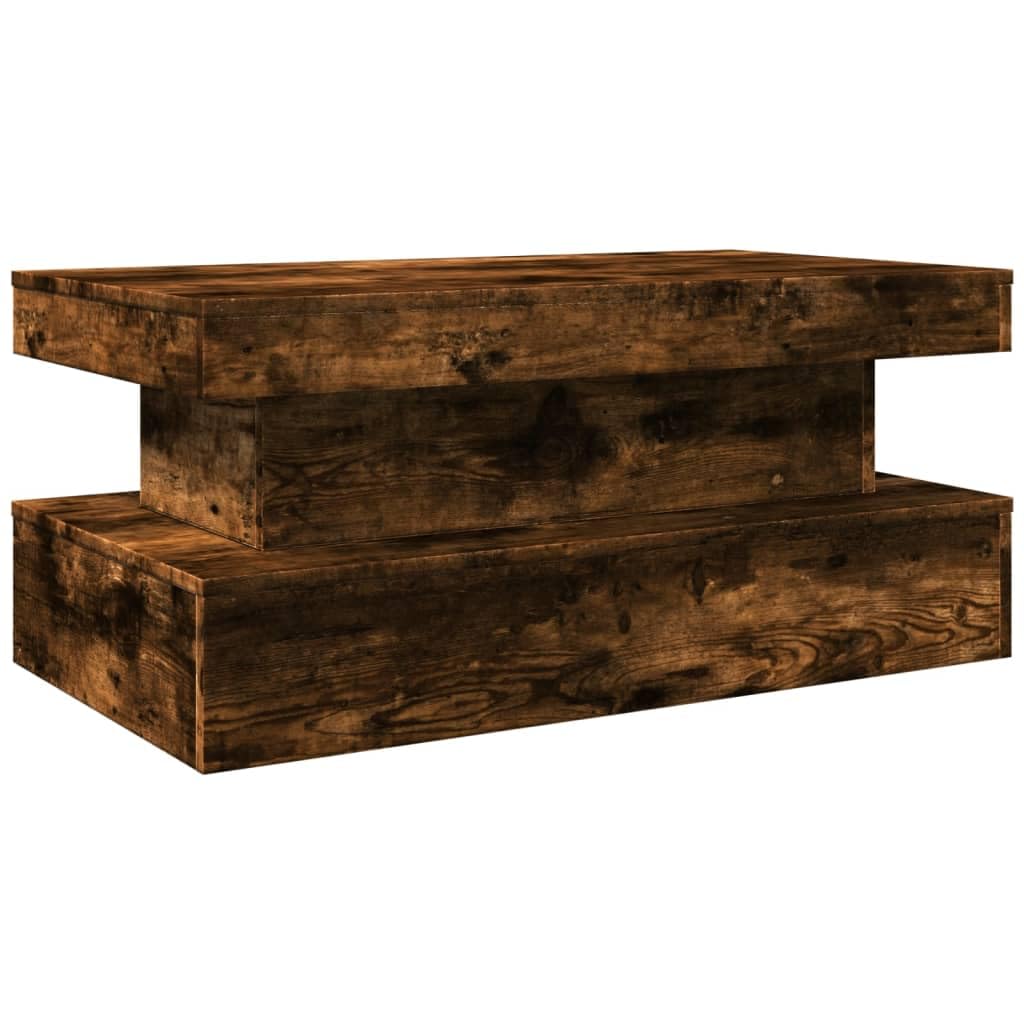 vidaXL Coffee Table with LED Lights Smoked Oak 90x50x40 cm — image 1
