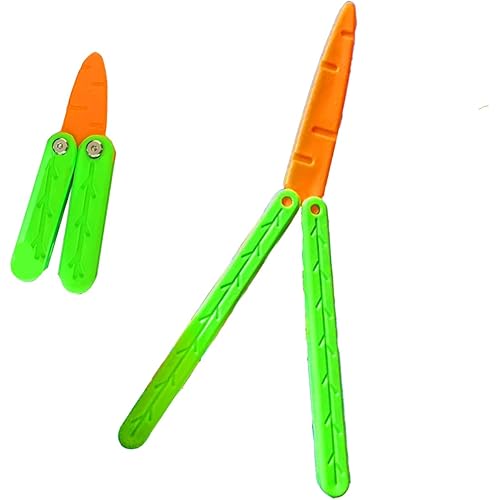 RMISODO 2 Pcs Carrot Butterfly Fidget Knife Toy, Colorful and Novel Shape, Made with 3D Printing Technology, Sturdy and Durable, Perfect Stress Relief Toy, Green 1 Big 1 Small.