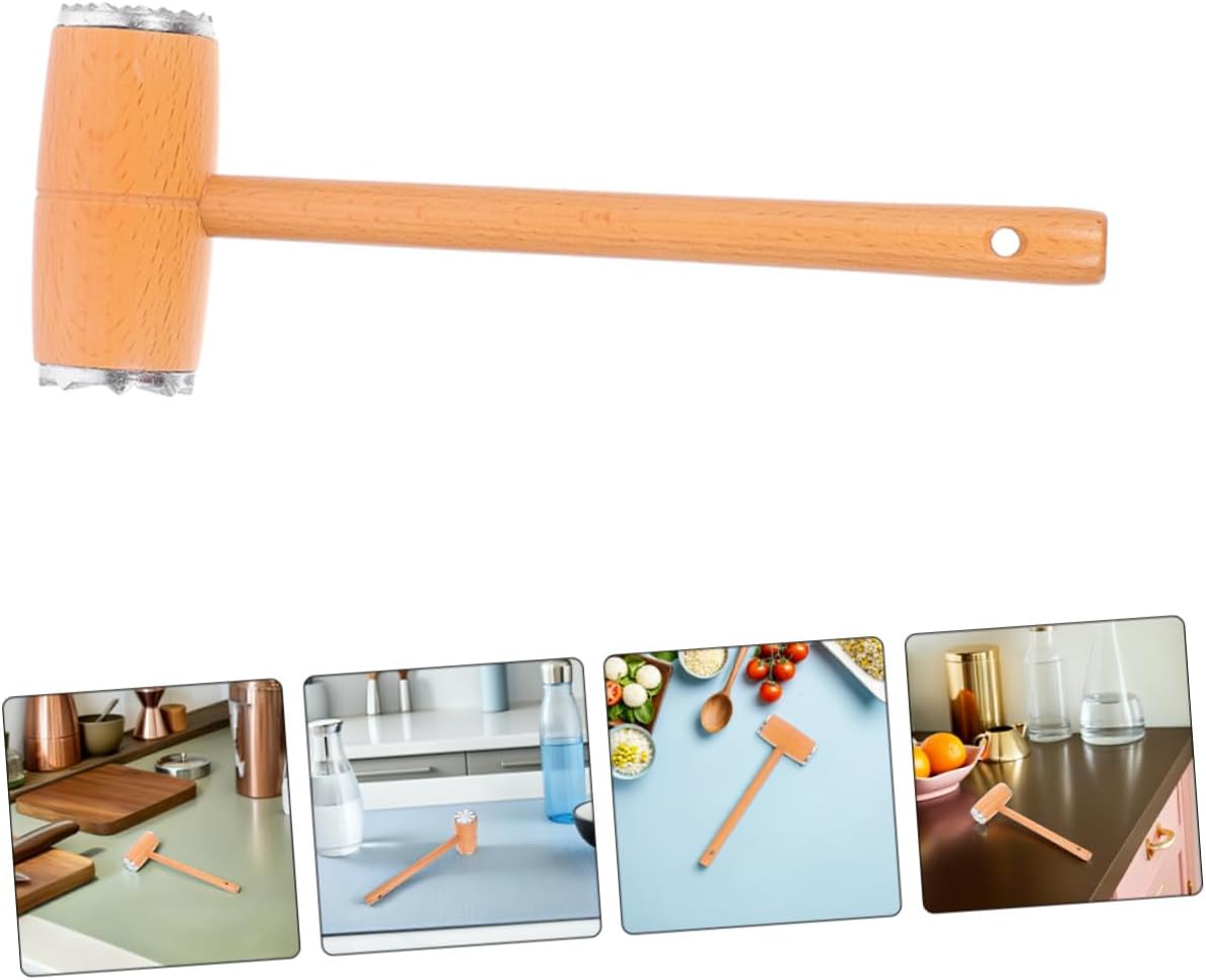 2pcs Meat Tenderizer Tool with Beech Wood Handles, Dual-sided Meat Mallet Pounder for Steak Chicken Beef, Sturdy Kitchen Cooking Hammer for Home Use