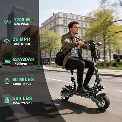 Image of ZU06 Electric Scooter for Adults: 1200W, 35 MPH Fast E Scooter with 50 Mile Range, 10 inch Off Road Fat Tires, NFC Unlock, UL 2272 Certified, Optional Detachable Seat for Commuting & All-Terrain