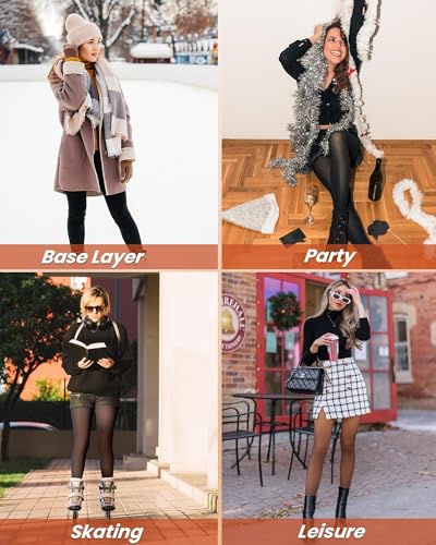 Image of NexiEpoch 2 Pairs Fleece Lined Tights Women - Pantyhose Sheer Black Thick Dress Thermal Warm Fake Leggings for Winter