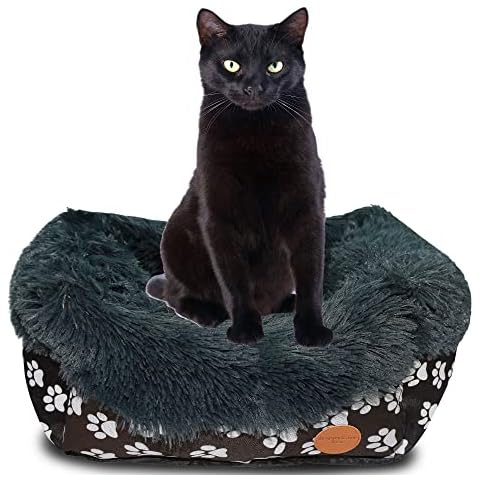 long rich Rectangle Dog Cat Bed, Super Soft Pet Bed for Small/Medium Dog Cats, Fluffy Plush Dog Bed, Anti-Slip Bottom,Machine Washable (Printed Oxford Black, 26" x 22.1” x 9.5") Cover