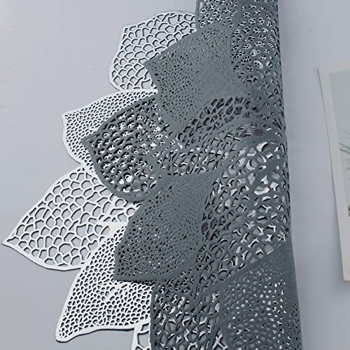 Adasbridal Silver Round Placemats For Dining Table Set Of 6 Pressed Vinyl Metallic Table Mats Hollow Out Hibiscus Flower Place Mats For Dinner Table Decor Holiday Wedding Accent Centerpiece #TOP6