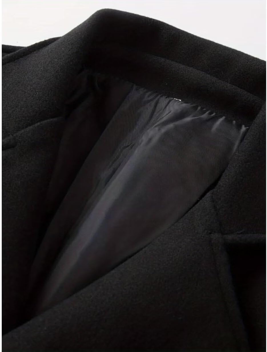 INVACHI Men's Wool Blend Pea Coat Notched Collar Double Breasted Overcoat Warm Winter Trench Coat - Image 7