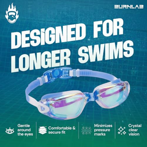 Image of BURNLAB Kids Mirrored Lens Swimming Goggles for Pool and Outdoor Swimming, Adjustable Fit, kids Boys and girls (Royal Blue)