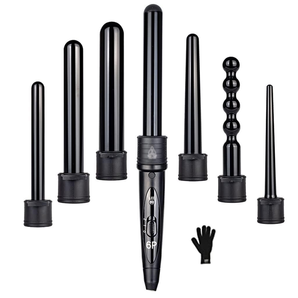 6-in-1 Interchangeable Professional Ceramic Hair Curler Wand Tourmaline Ion Curling Iron with Adjustable Temperature 9-32mm Barrels