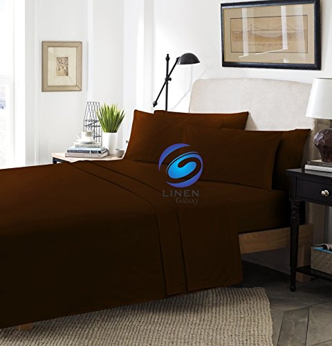 Linen Galaxy Fitted Valance Sheets Valances Polycotton T180 Percale Pillow Cases Sold Separately (King, Chocolate)