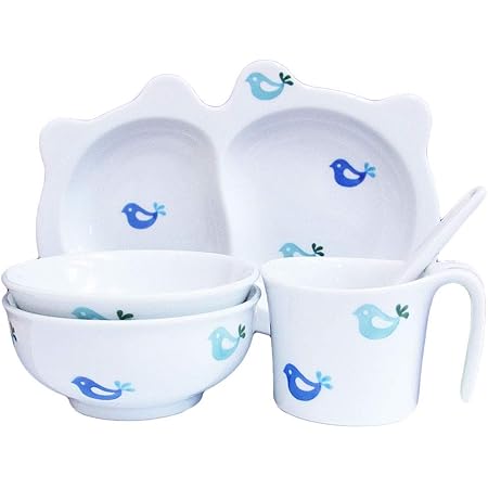 Amazon 波佐見焼 有田焼 コパン 子供食器セット 5点セット お食い初め ギフトbox入り 小鳥 ブルー 波佐見焼 子ども用食器 セット