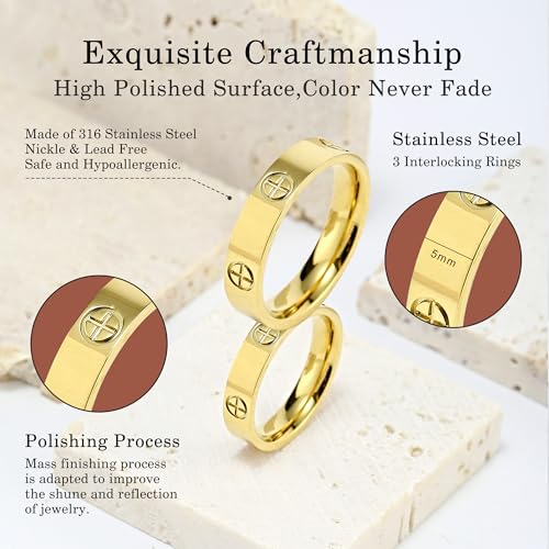 Ladies Stainless Steel Ring Love Friendship Ring Golden high polishing, low allergy Wedding Jewelry Valentine's Day Birthday Gift, 5-103